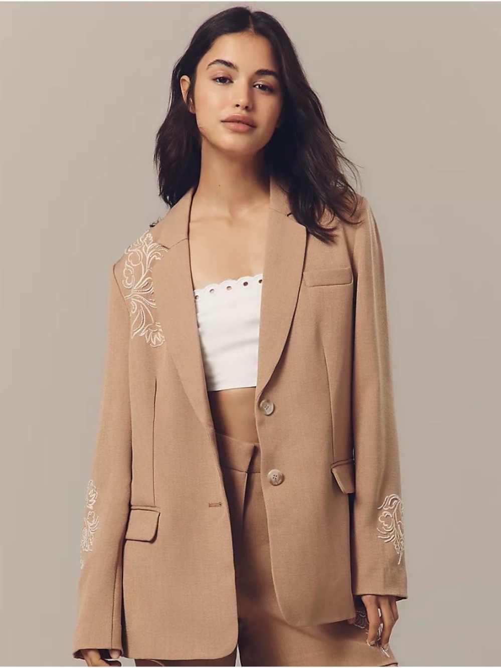 Sam Edelman Embroidered Tan Blazer